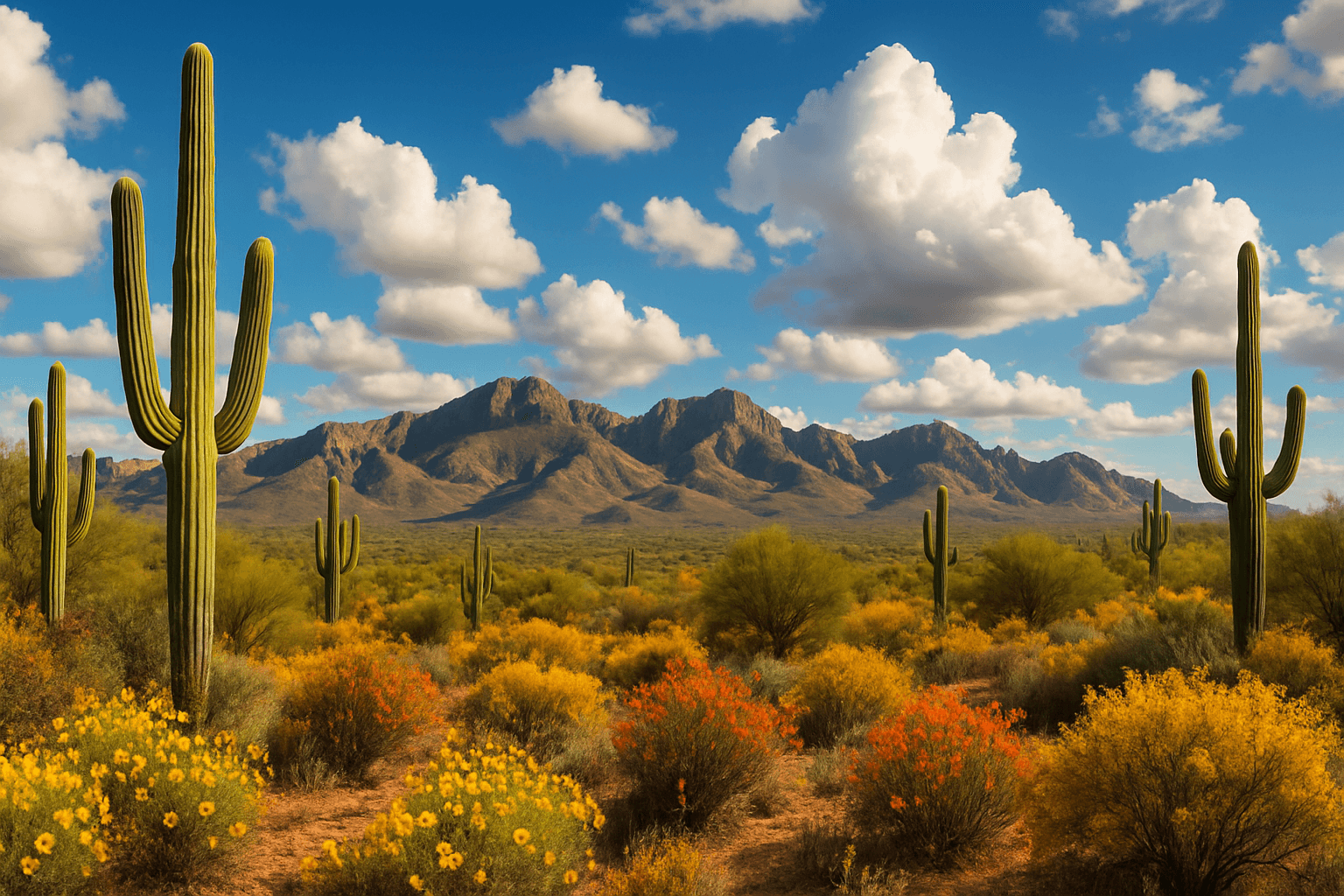Sonoran desert landscape near Tucson with saguaro cacti and mountains